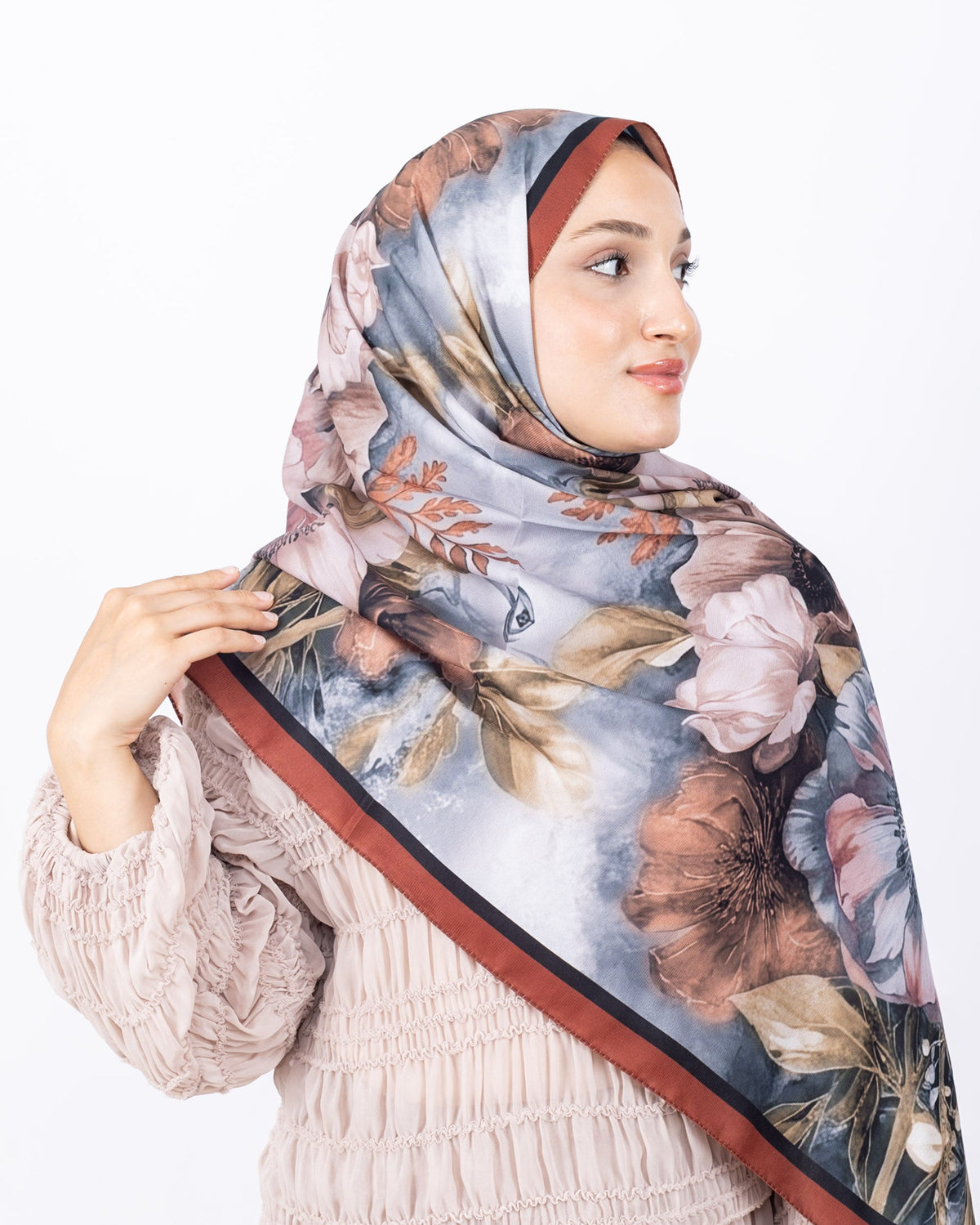 Mikro Soft Şal D006 Kiremit, çiçekli desenli, 75 × 185 cm şal – görsel 3