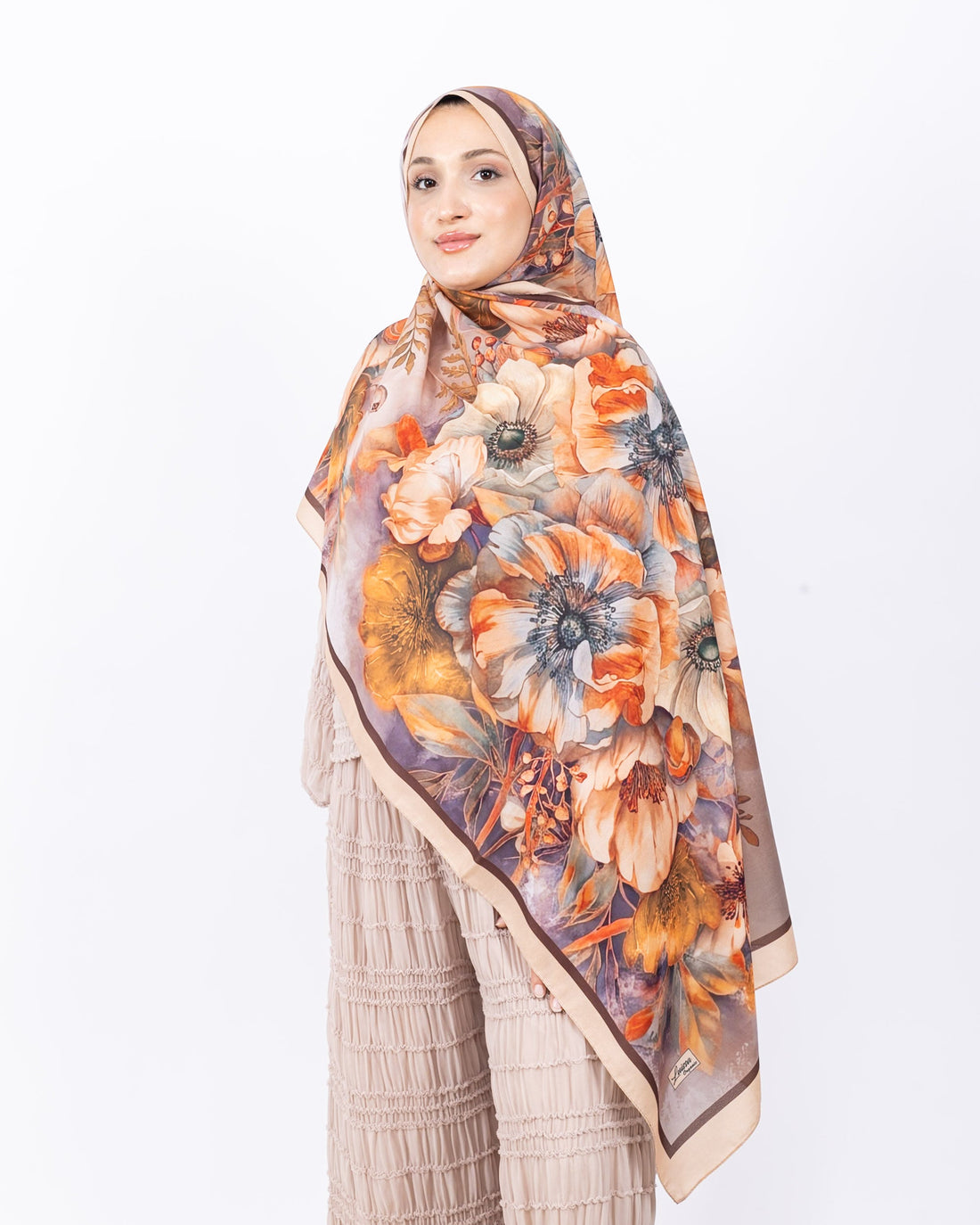 Mikro Soft Şal D006 Bej, çiçekli desenli, 75 × 185 cm şal – görsel 2