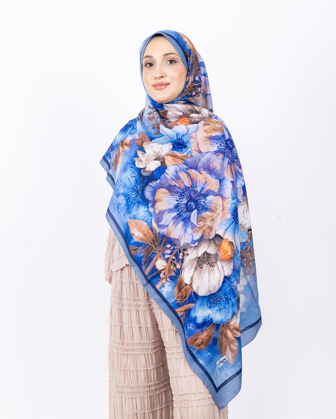 Mikro Soft Şal D006 Mavi, çiçekli desenli, 75 × 185 cm şal – görsel 2