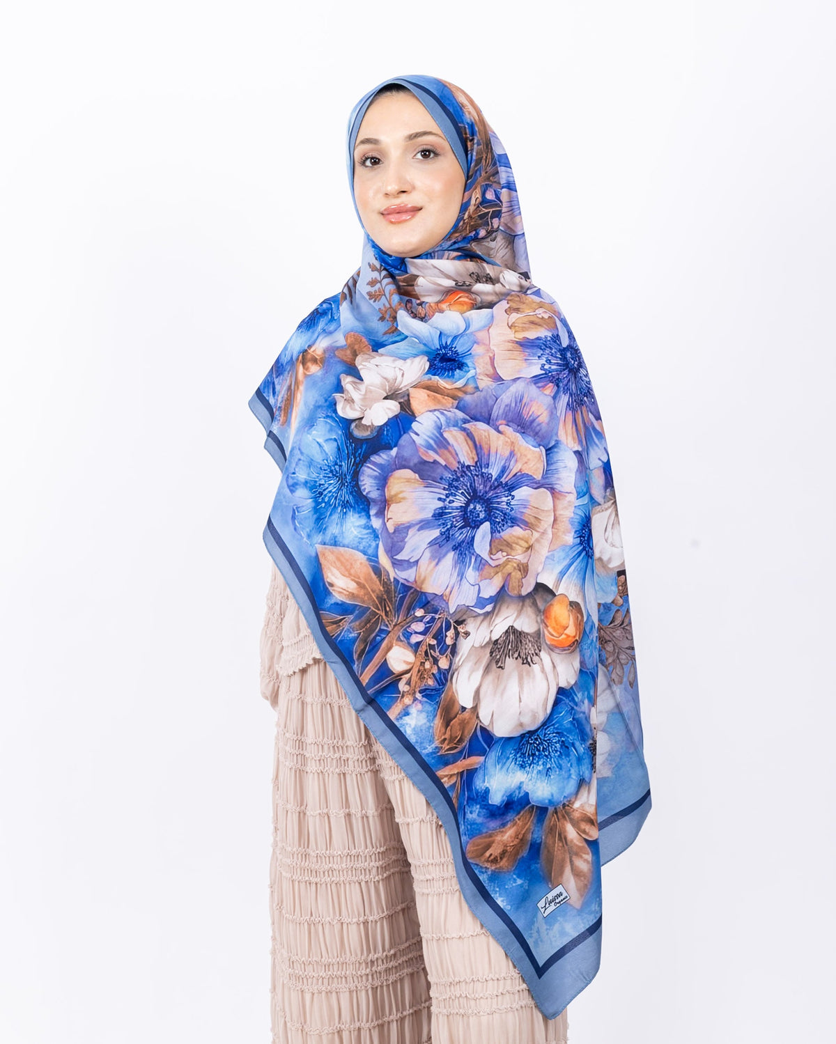 Mikro Soft Şal D006 Mavi, çiçekli desenli, 75 × 185 cm şal – görsel 2