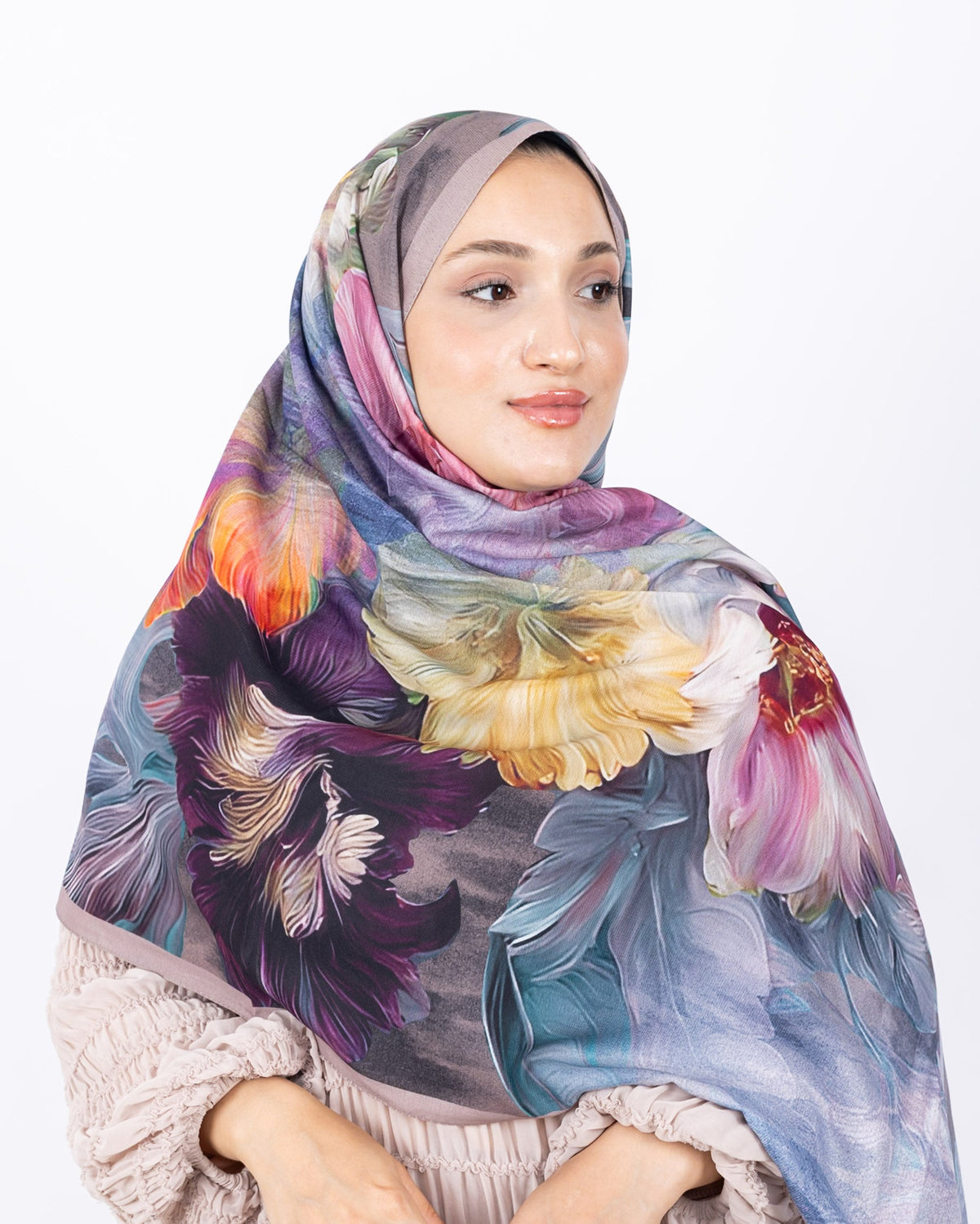 Mikro Soft Şal D003 Vizon, çiçekli desenli, 75 × 185 cm şal – görsel 3