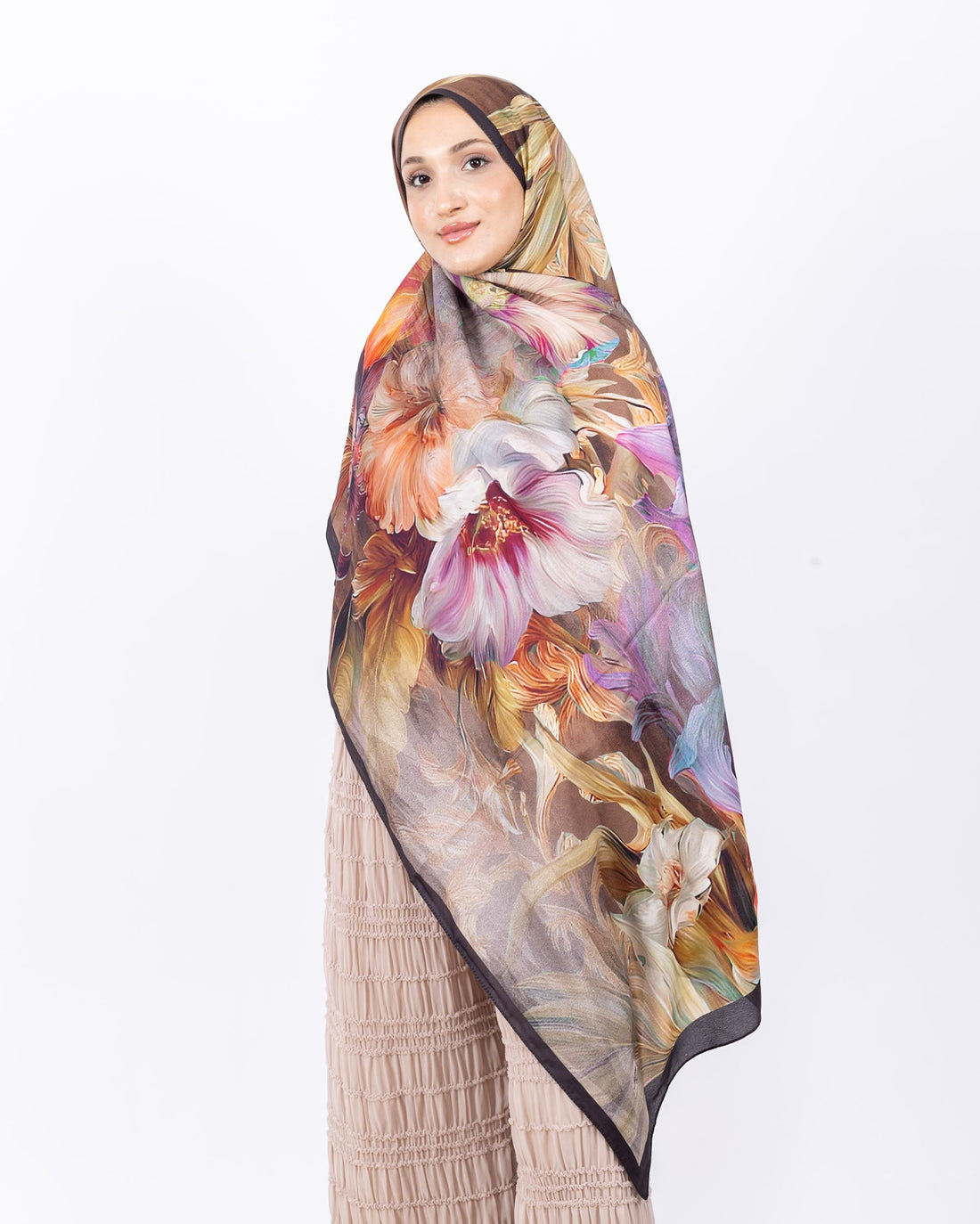 Mikro Soft Şal D003 Siyah, çiçekli desenli, 75 × 185 cm şal – görsel 1