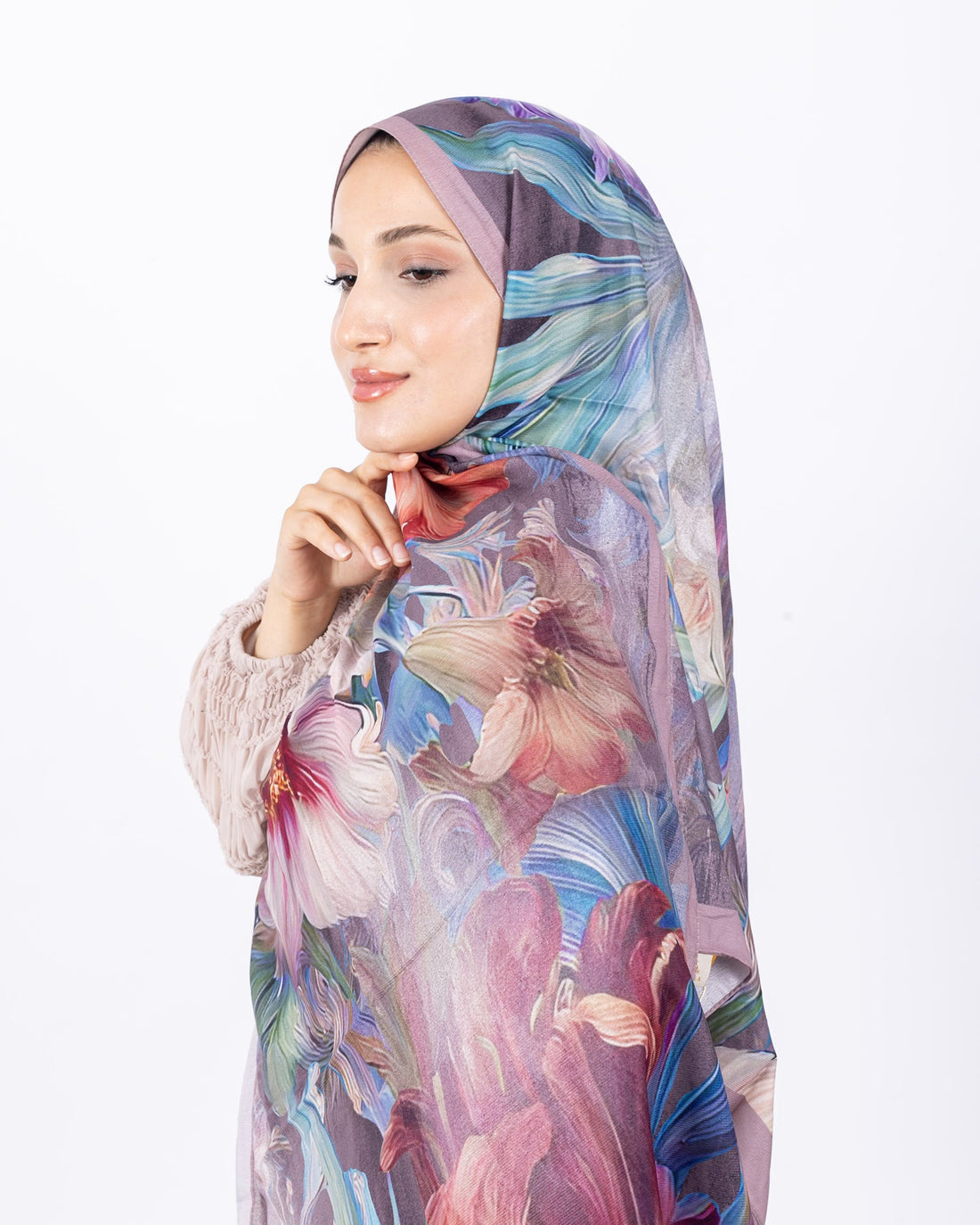 Mikro Soft Şal D003 Pudra, çiçekli desenli, 75 × 185 cm şal – görsel 2