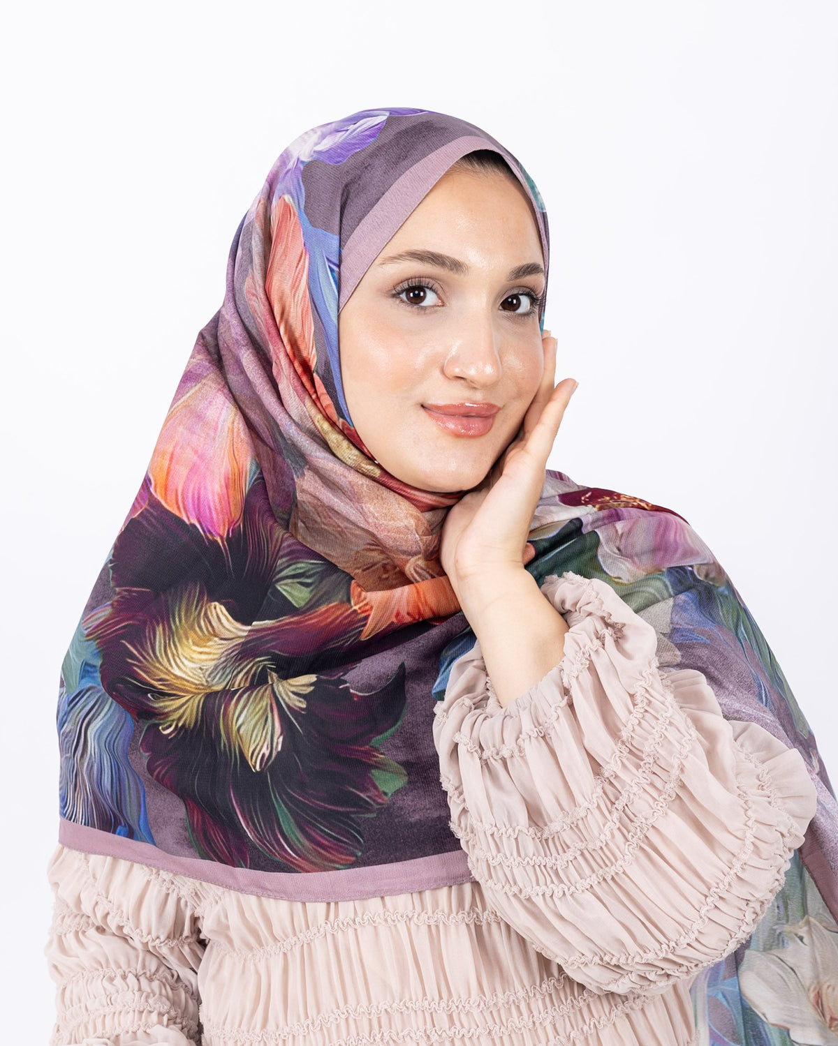 Mikro Soft Şal D003 Pudra, çiçekli desenli, 75 × 185 cm şal – görsel 3