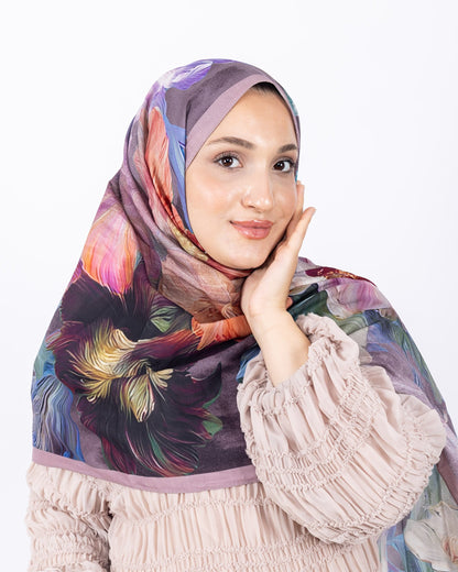 Mikro Soft Şal D003 Pudra, çiçekli desenli, 75 × 185 cm şal – görsel 3