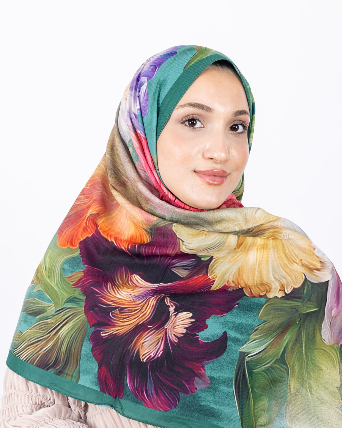 Mikro Soft Şal D003 Zümrüt Yeşili, çiçekli desenli, 75 × 185 cm şal – görsel 4