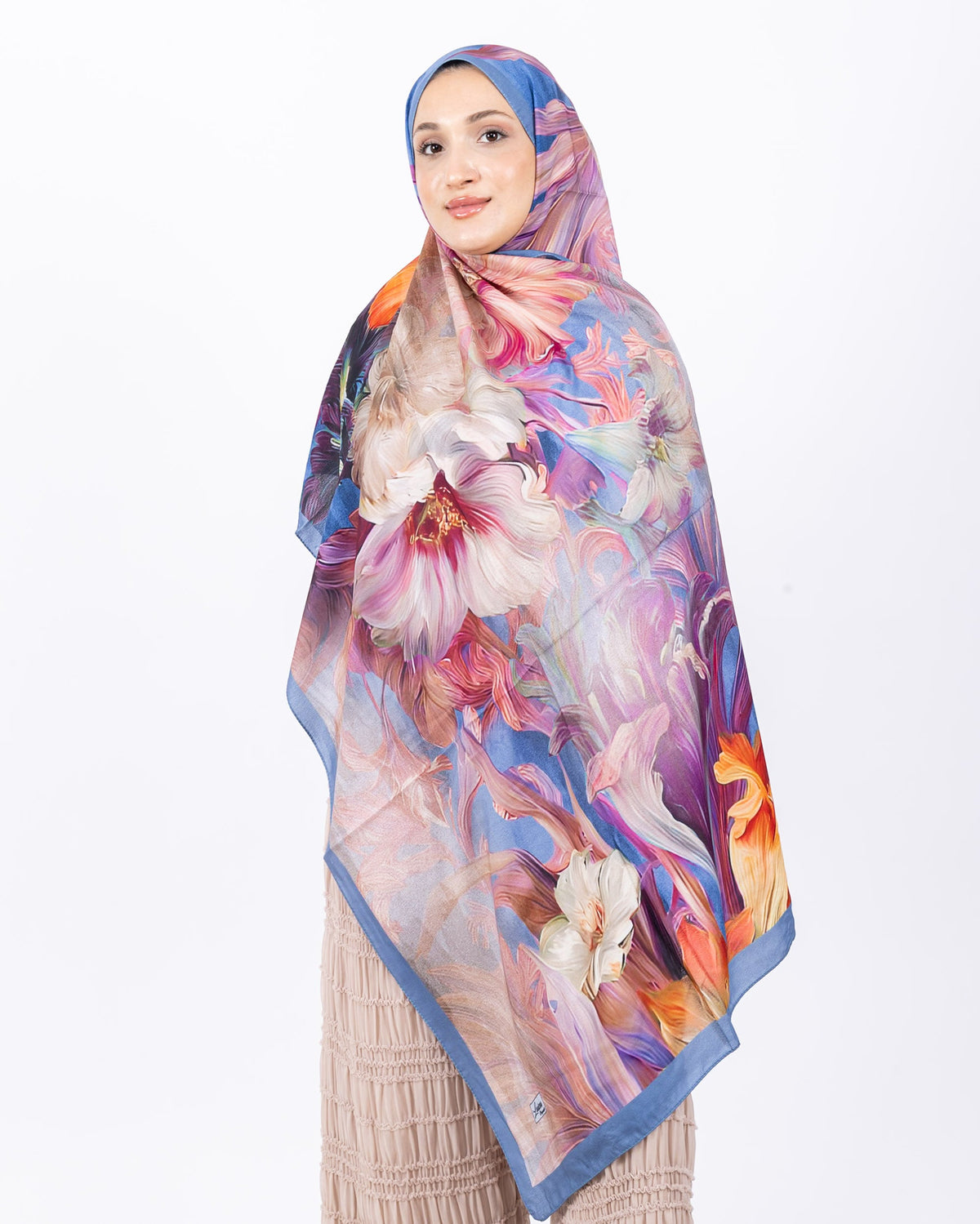Mikro Soft Şal D003 Mavi, çiçekli desenli, 75 × 185 cm şal – görsel 2