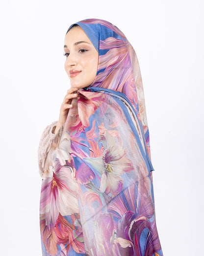Mikro Soft Şal D003 Mavi, çiçekli desenli, 75 × 185 cm şal – görsel 1