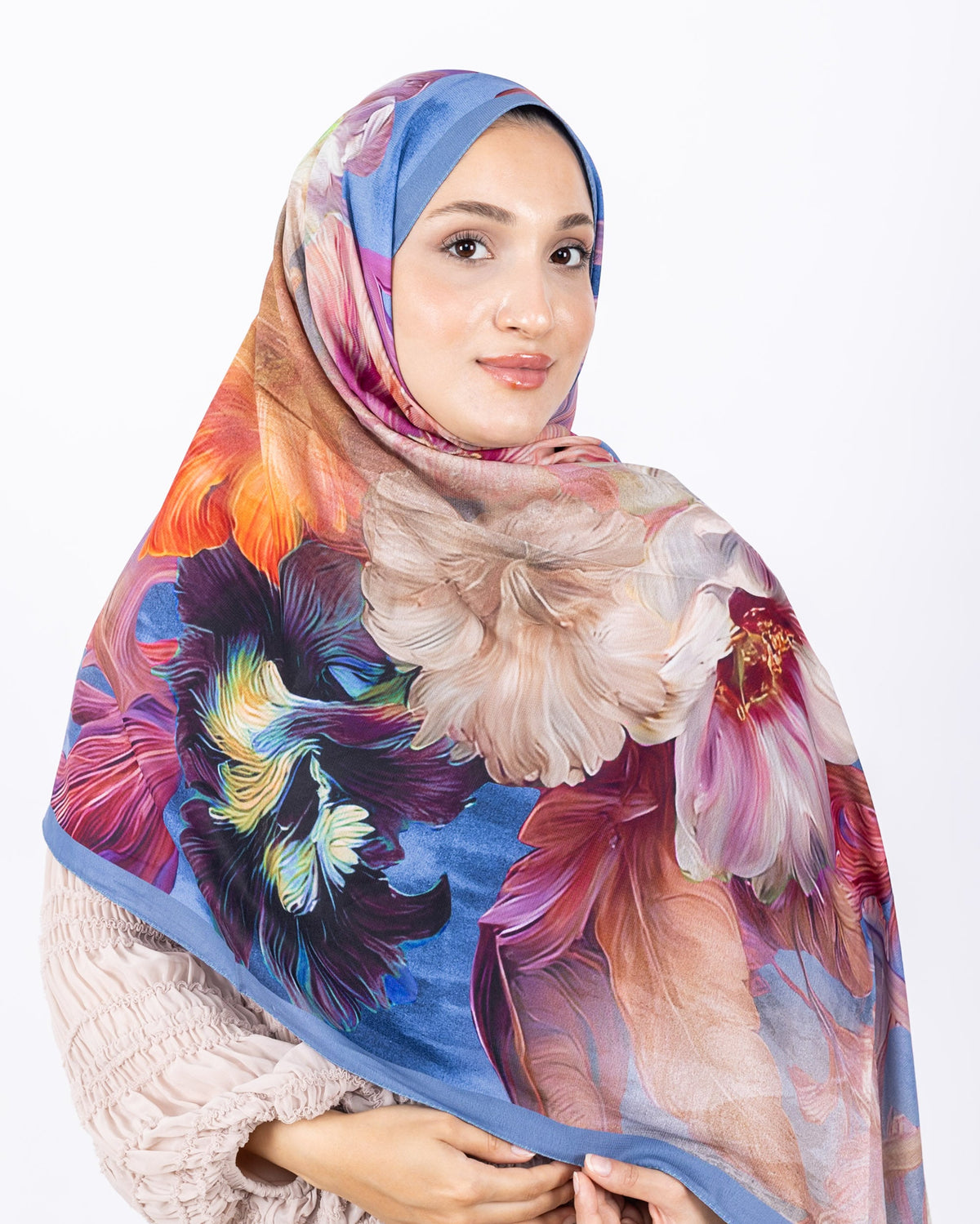 Mikro Soft Şal D003 Mavi, çiçekli desenli, 75 × 185 cm şal – görsel 3