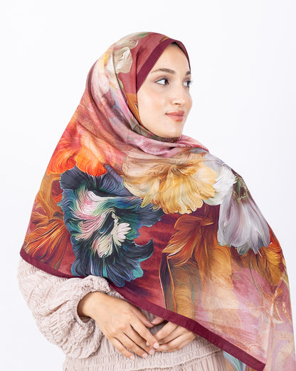 Mikro Soft Şal D003 Bordo, çiçekli desenli, 75 × 185 cm şal – görsel 3