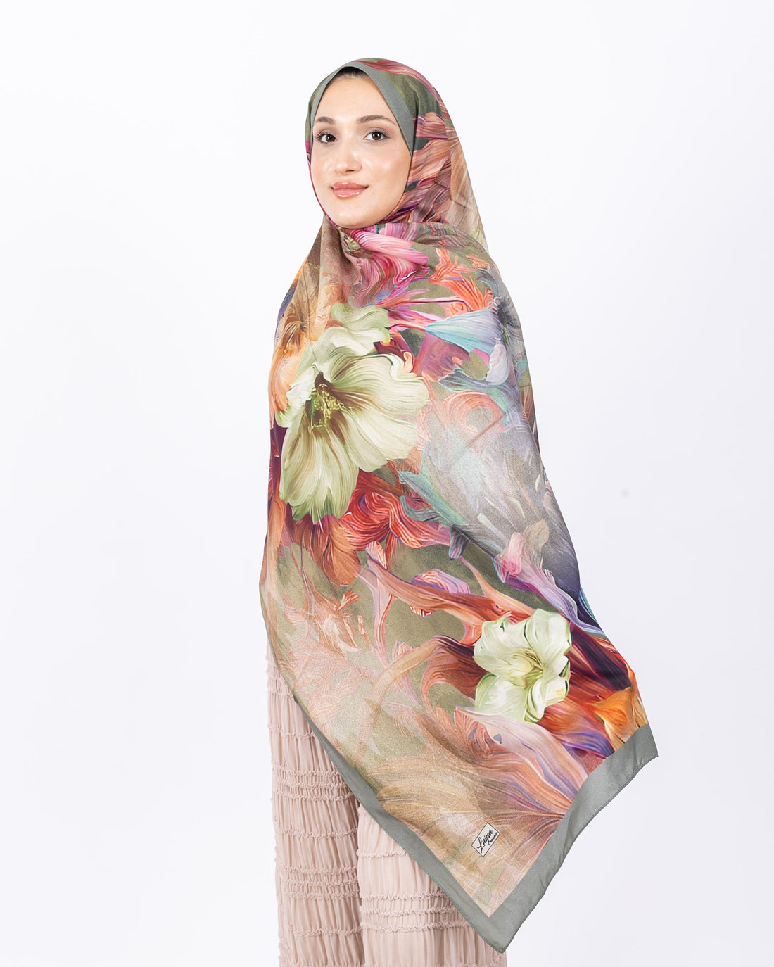 Mikro Soft Şal D003 Mint Yeşili, çiçekli desenli, 75 × 185 cm şal – görsel 2