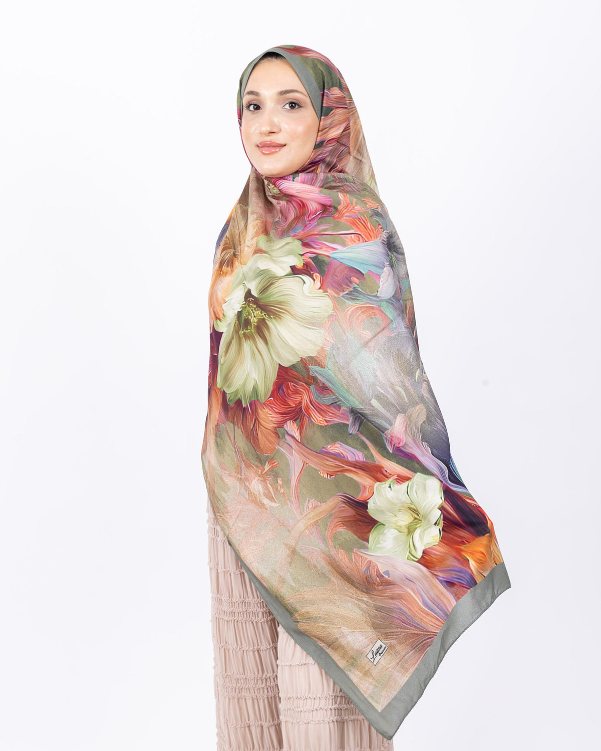 Mikro Soft Şal D003 Mint Yeşili, çiçekli desenli, 75 × 185 cm şal – görsel 2