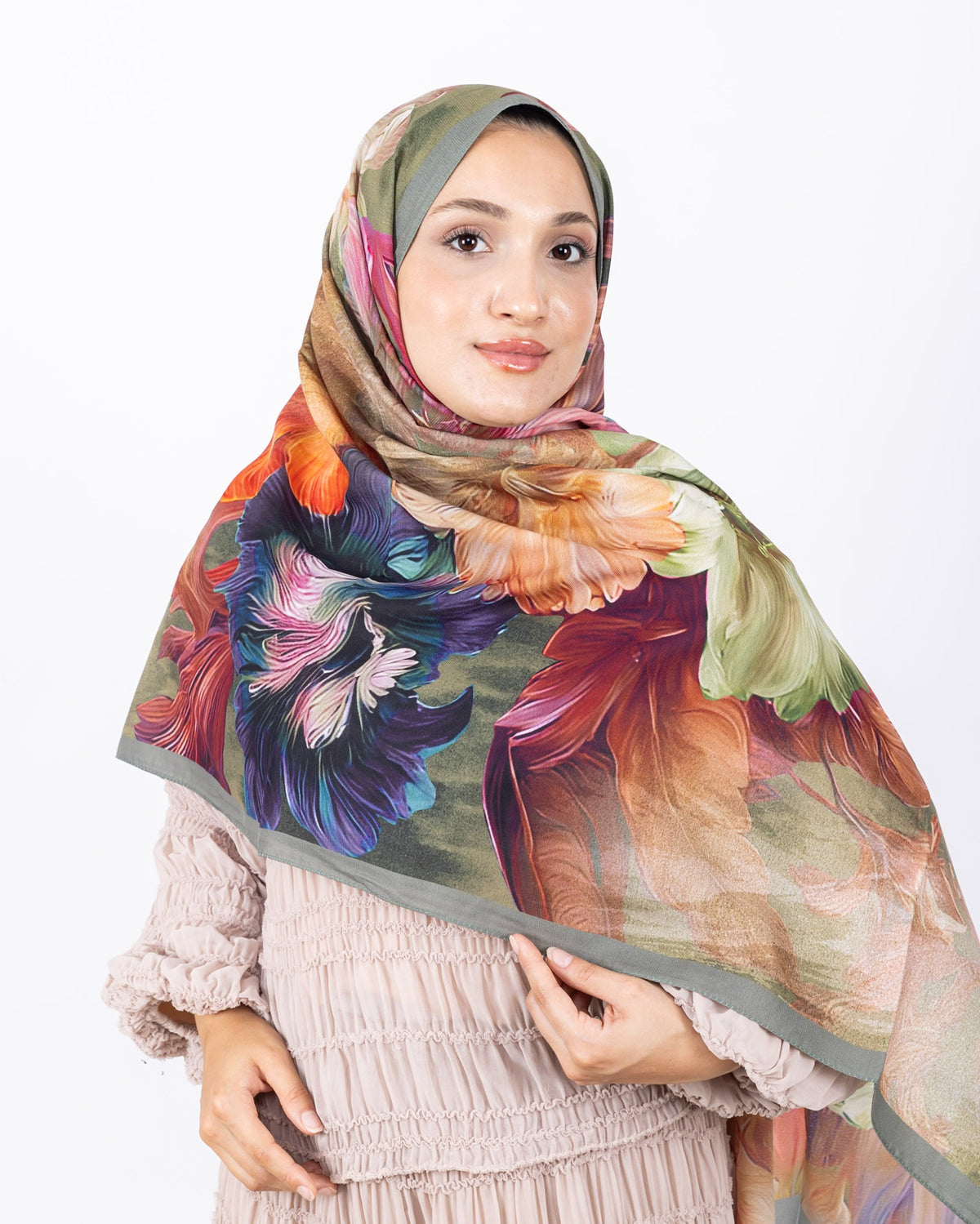 Mikro Soft Şal D003 Mint Yeşili, çiçekli desenli, 75 × 185 cm şal – görsel 4
