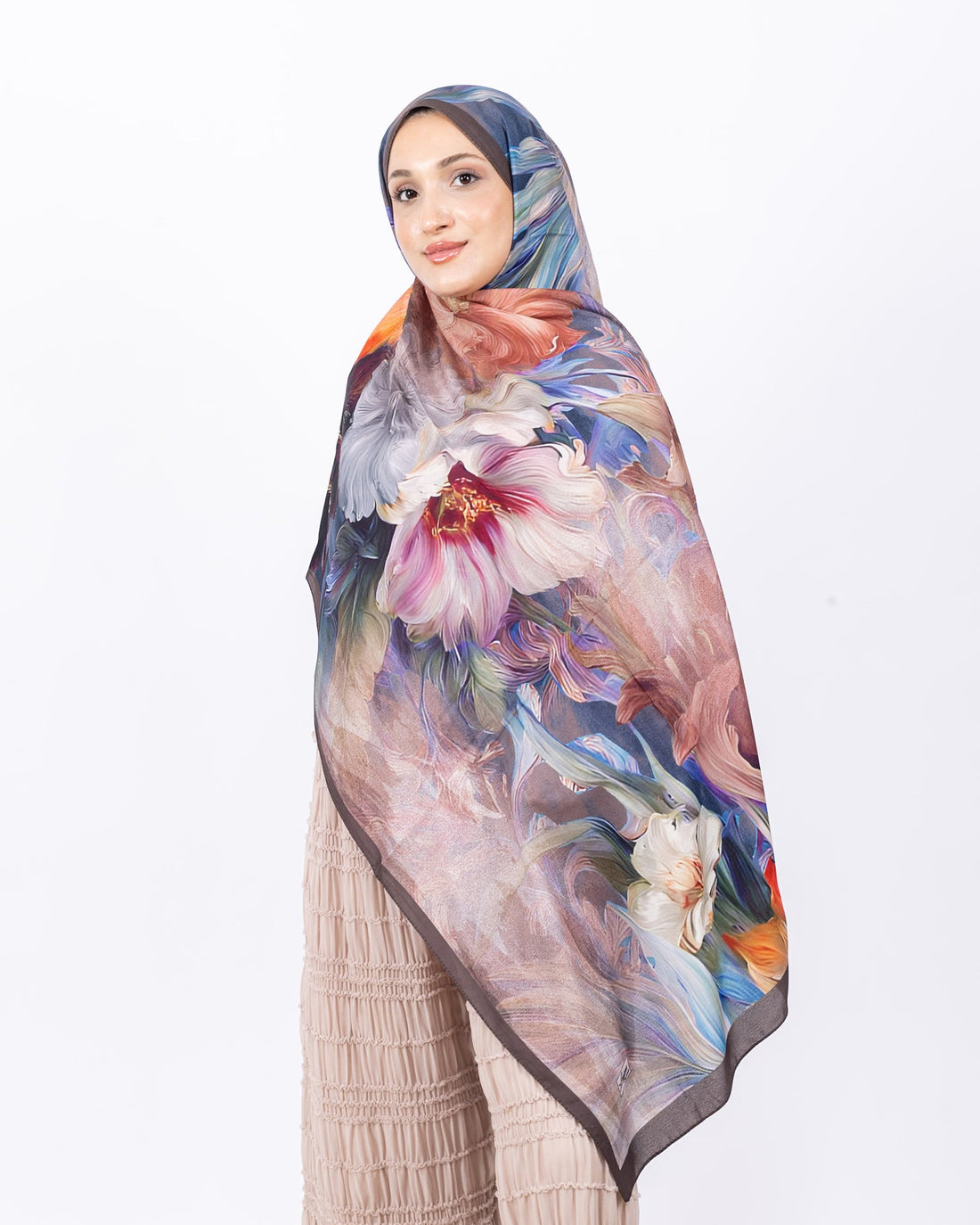 Mikro Soft Şal D003 Kahverengi, çiçekli desenli, 75 × 185 cm şal – görsel 2