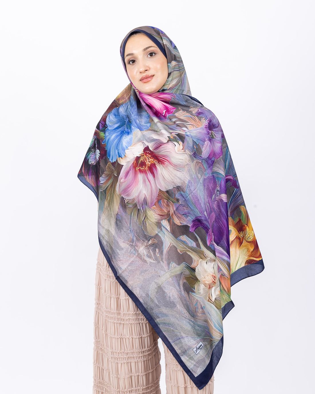 Mikro Soft Şal D003 Lacivert, çiçekli desenli, 75 × 185 cm şal – görsel 2