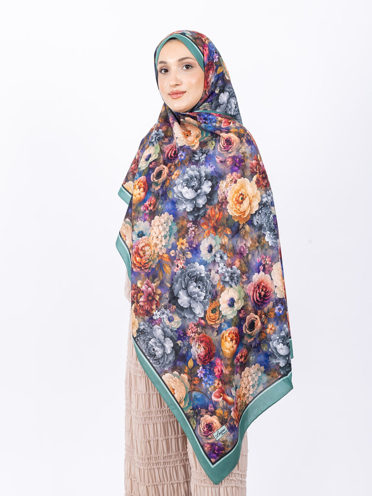 Mikro Soft Şal D001 Mint Yeşili, çiçekli desenli, 75 × 185 cm şal – görsel 3