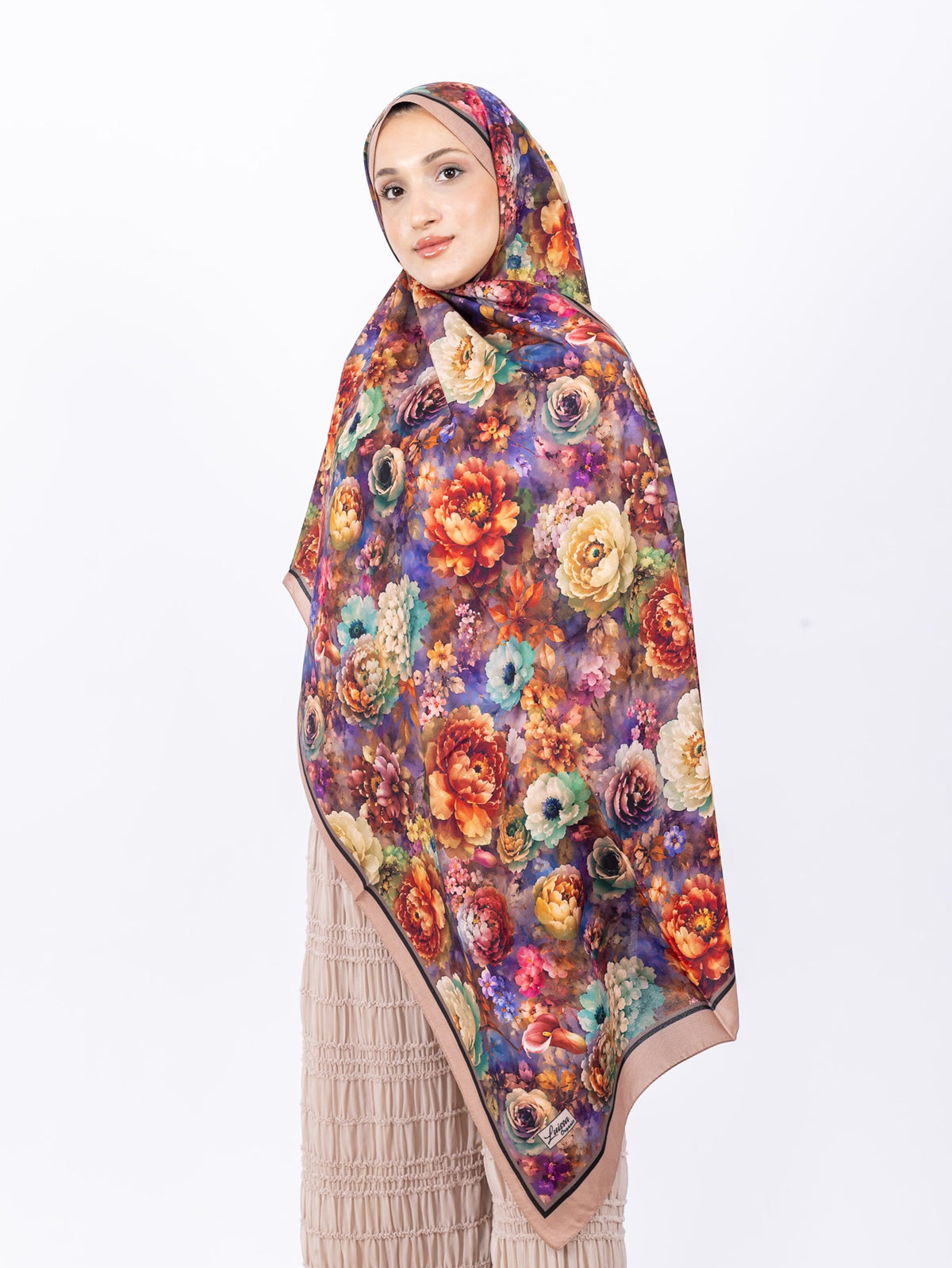 Mikro Soft Şal D001 Somon, çiçekli desenli, 75 × 185 cm şal – görsel 2