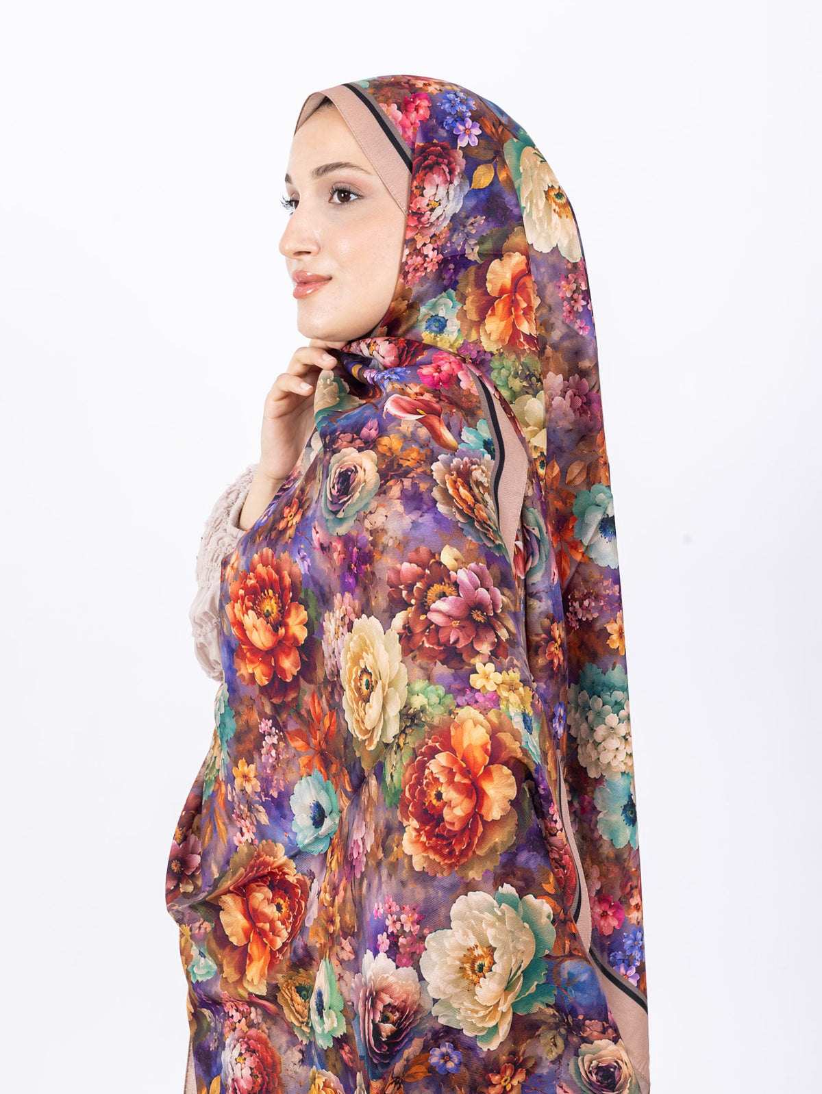 Mikro Soft Şal D001 Somon, çiçekli desenli, 75 × 185 cm şal – görsel 3