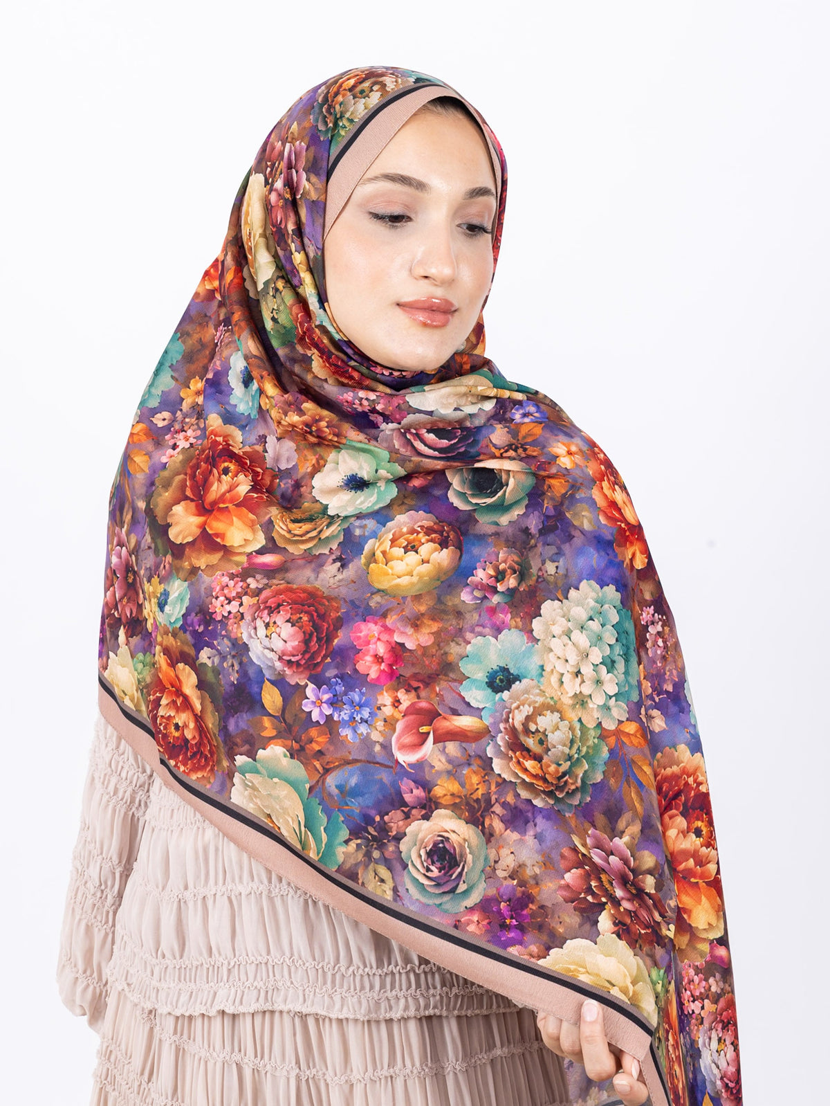 Mikro Soft Şal D001 Somon, çiçekli desenli, 75 × 185 cm şal – görsel 1