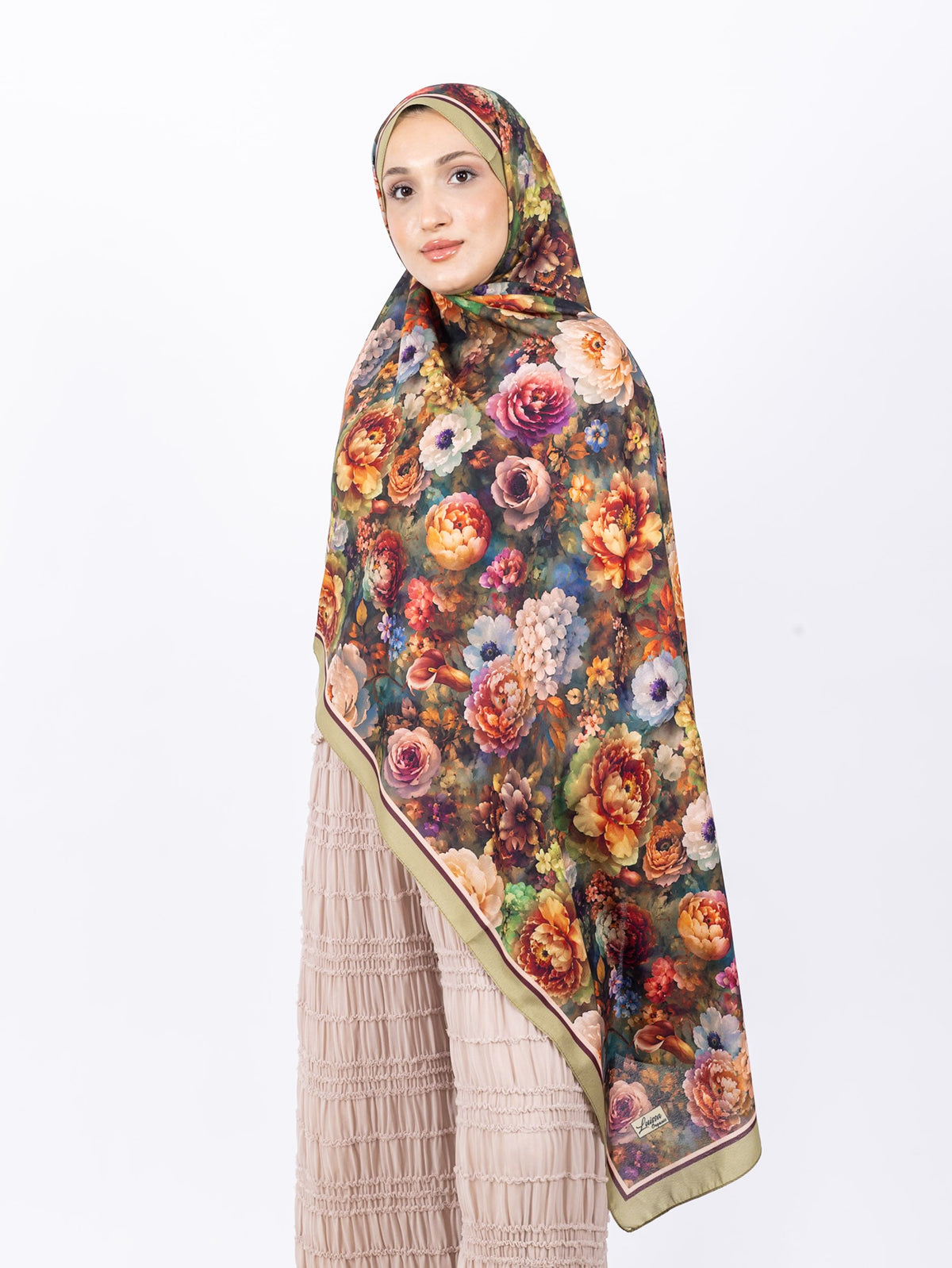 Mikro Soft Şal D001 Açık Yeşil, çiçekli desenli, 75 × 185 cm şal – görsel 1