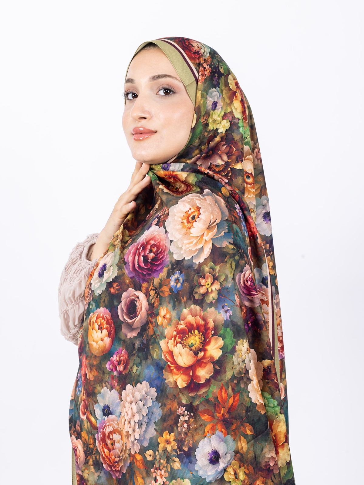 Mikro Soft Şal D001 Açık Yeşil, çiçekli desenli, 75 × 185 cm şal – görsel 2