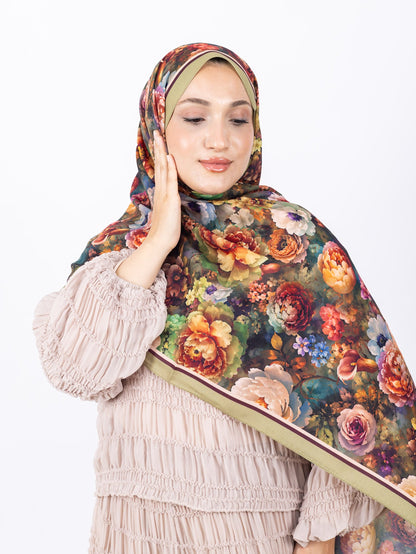 Mikro Soft Şal D001 Açık Yeşil, çiçekli desenli, 75 × 185 cm şal – görsel 3