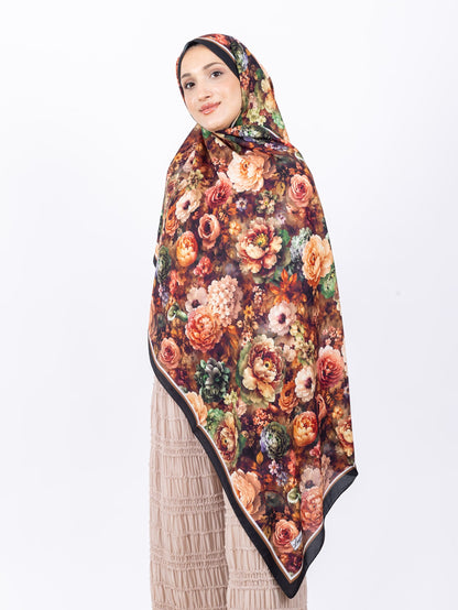 Mikro Soft Şal D001 Siyah-Kahve, çiçekli desenli, 75 × 185 cm şal – görsel 1