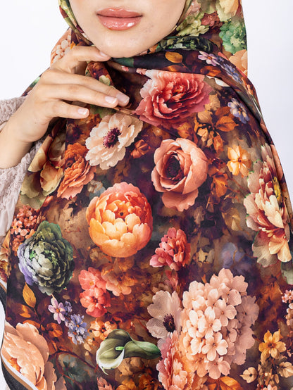 Mikro Soft Şal D001 Siyah-Kahve, çiçekli desenli, 75 × 185 cm şal – görsel 4