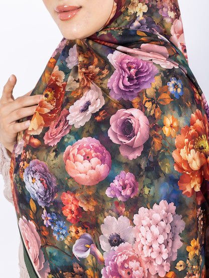 Mikro Soft Şal D001 Zümrüt Yeşili, çiçekli desenli, 75 × 185 cm şal – görsel 4