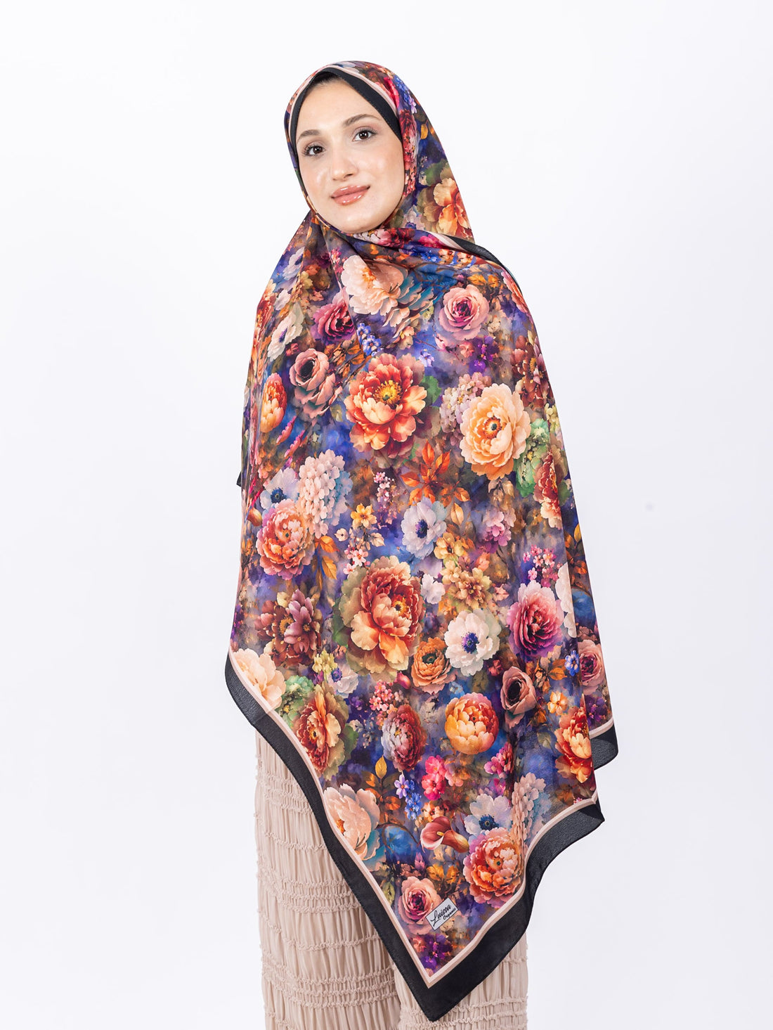 Mikro Soft Şal D001 Siyah-Yeşil, çiçekli desenli, 75 × 185 cm şal – görsel 2