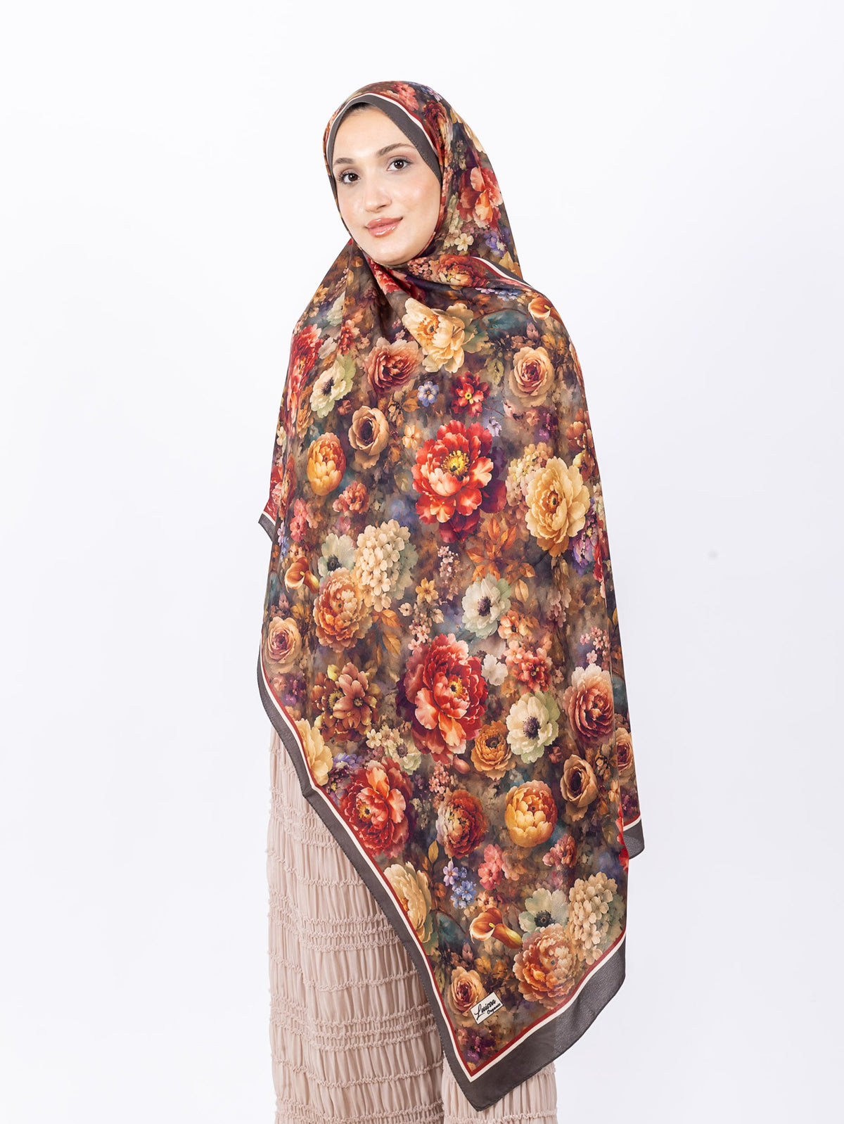 Mikro Soft Şal D001 Kahve, çiçekli desenli, 75 × 185 cm şal – görsel 1