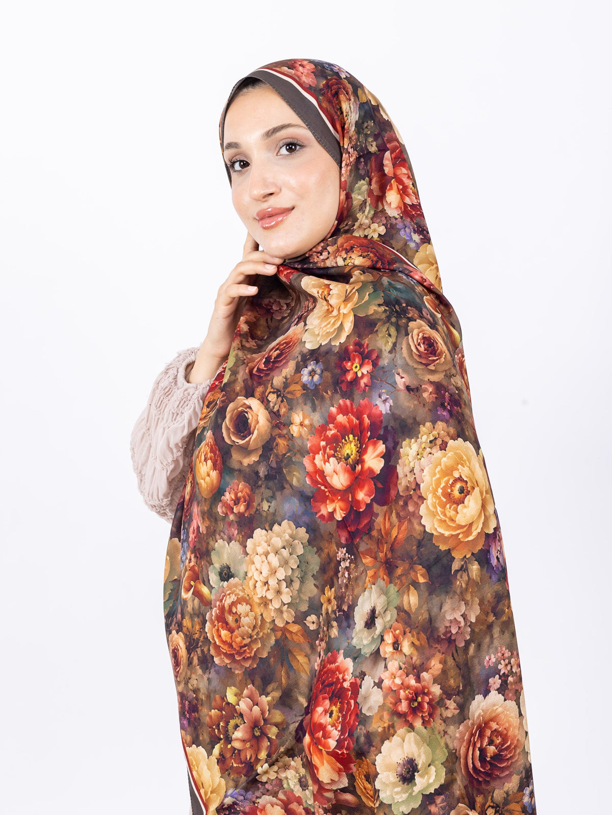 Mikro Soft Şal D001 Kahve, çiçekli desenli, 75 × 185 cm şal – görsel 2
