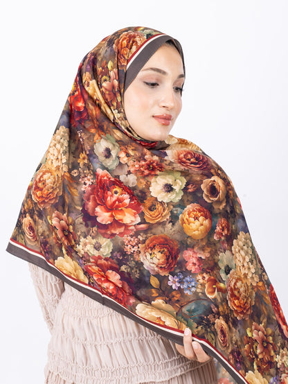 Mikro Soft Şal D001 Kahve, çiçekli desenli, 75 × 185 cm şal – görsel 3