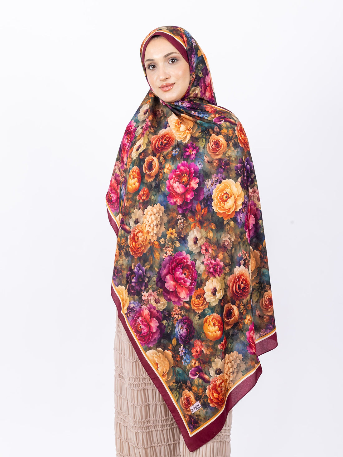 Mikro Soft Şal D001 Vişne, çiçekli desenli, 75 × 185 cm şal – görsel 2