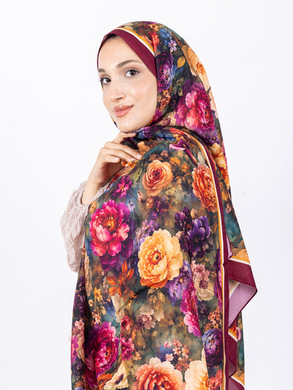 Mikro Soft Şal D001 Vişne, çiçekli desenli, 75 × 185 cm şal – görsel 3