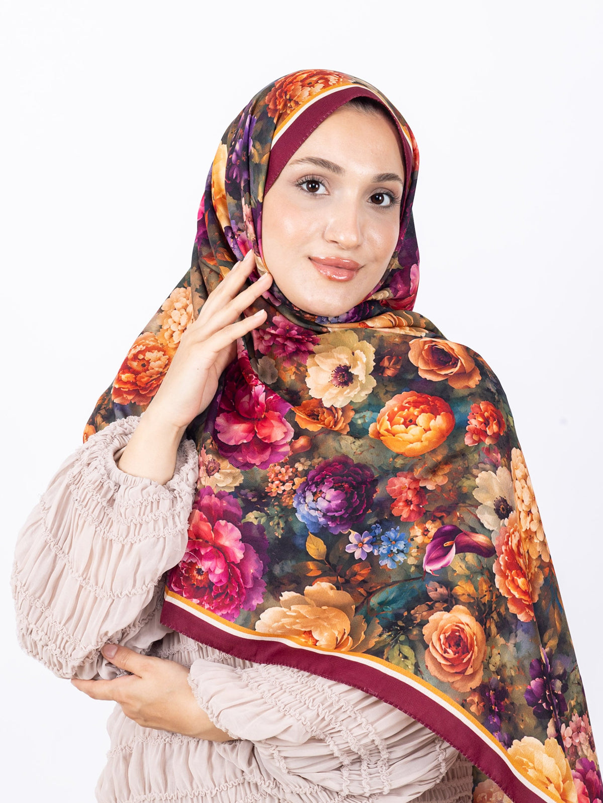 Mikro Soft Şal D001 Vişne, çiçekli desenli, 75 × 185 cm şal – görsel 4