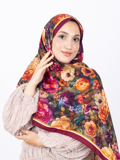 Mikro Soft Şal D001 Vişne, çiçekli desenli, 75 × 185 cm şal – görsel 4