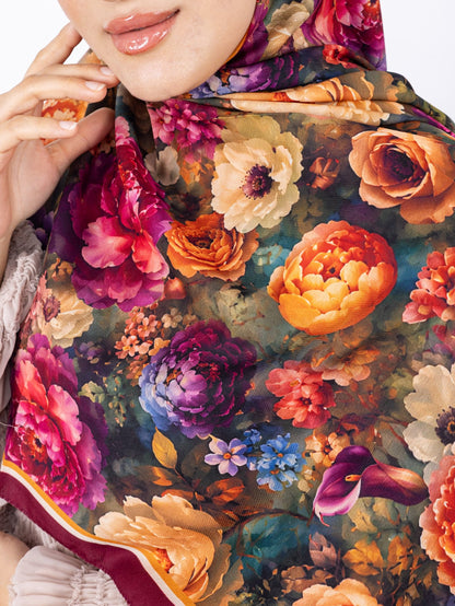 Mikro Soft Şal D001 Vişne, çiçekli desenli, 75 × 185 cm şal – görsel 1