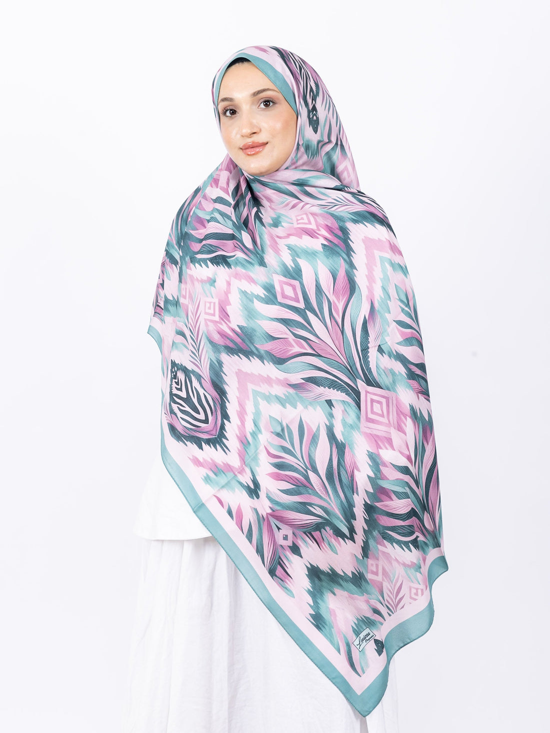 Mikro Soft Şal D008 Mint Yeşili, çiçekli desenli, 75 × 185 cm şal – görsel 2