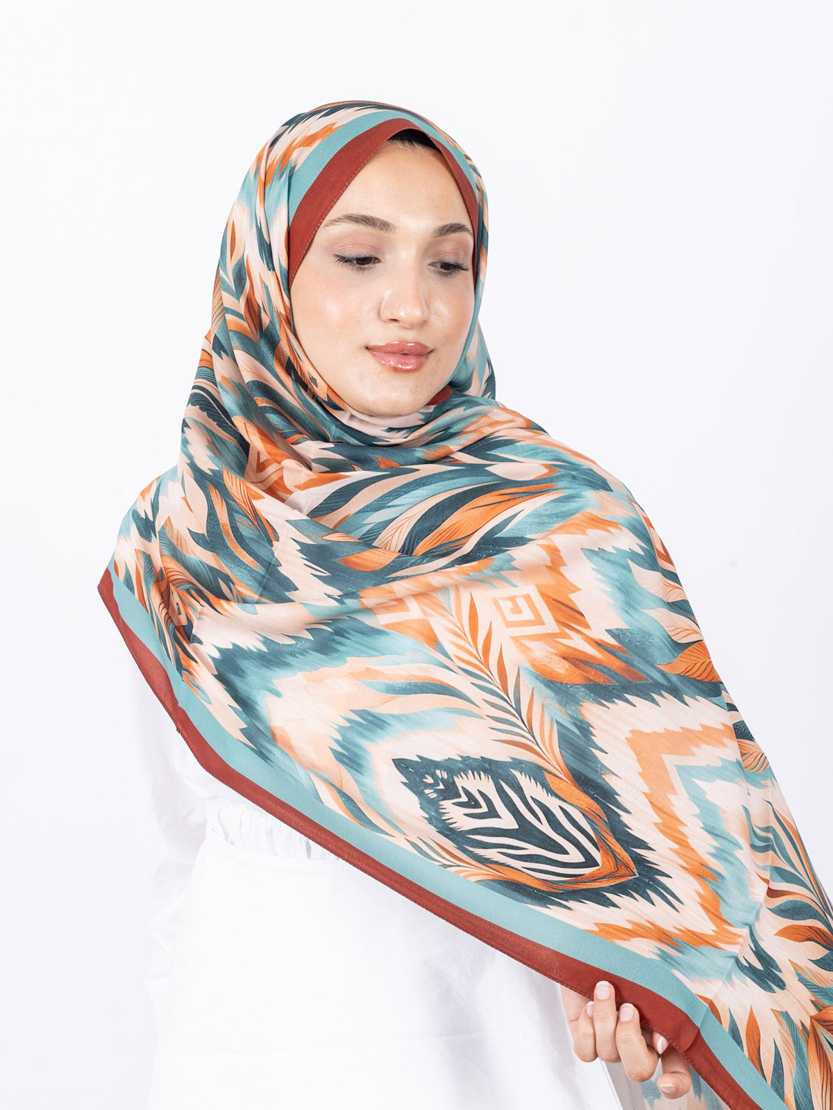 Mikro Soft Şal D008 Kiremit, çiçekli desenli, 75 × 185 cm şal – görsel 1