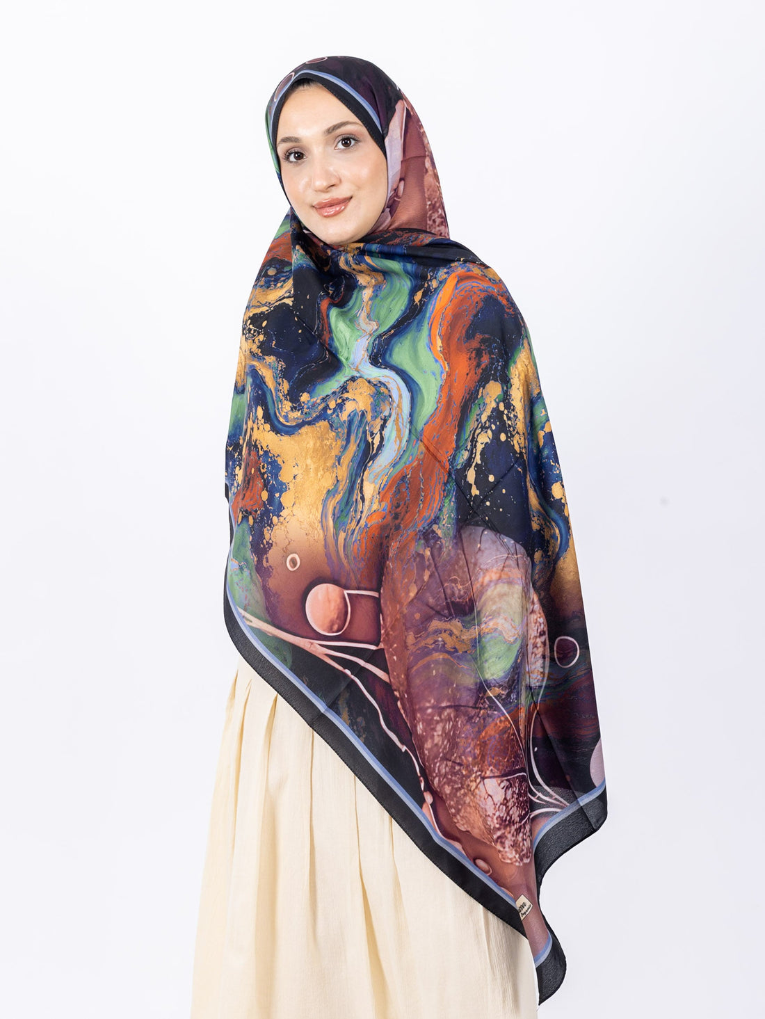 Mikro Soft Şal D010 Siyah-Mint, çiçekli desenli, 75 × 185 cm şal – görsel 2