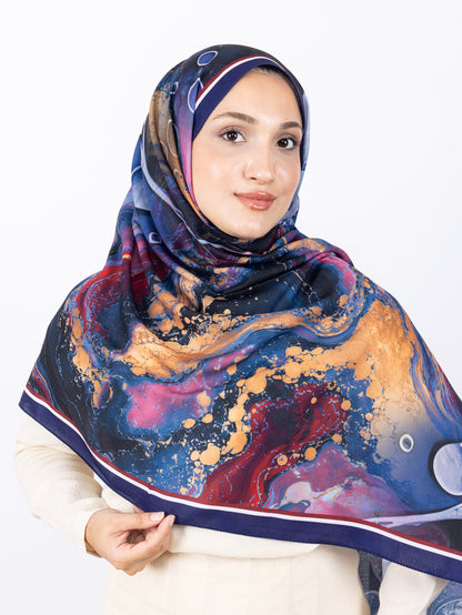 Mikro Soft Şal D010 Lacivert, çiçekli desenli, 75 × 185 cm şal – görsel 3