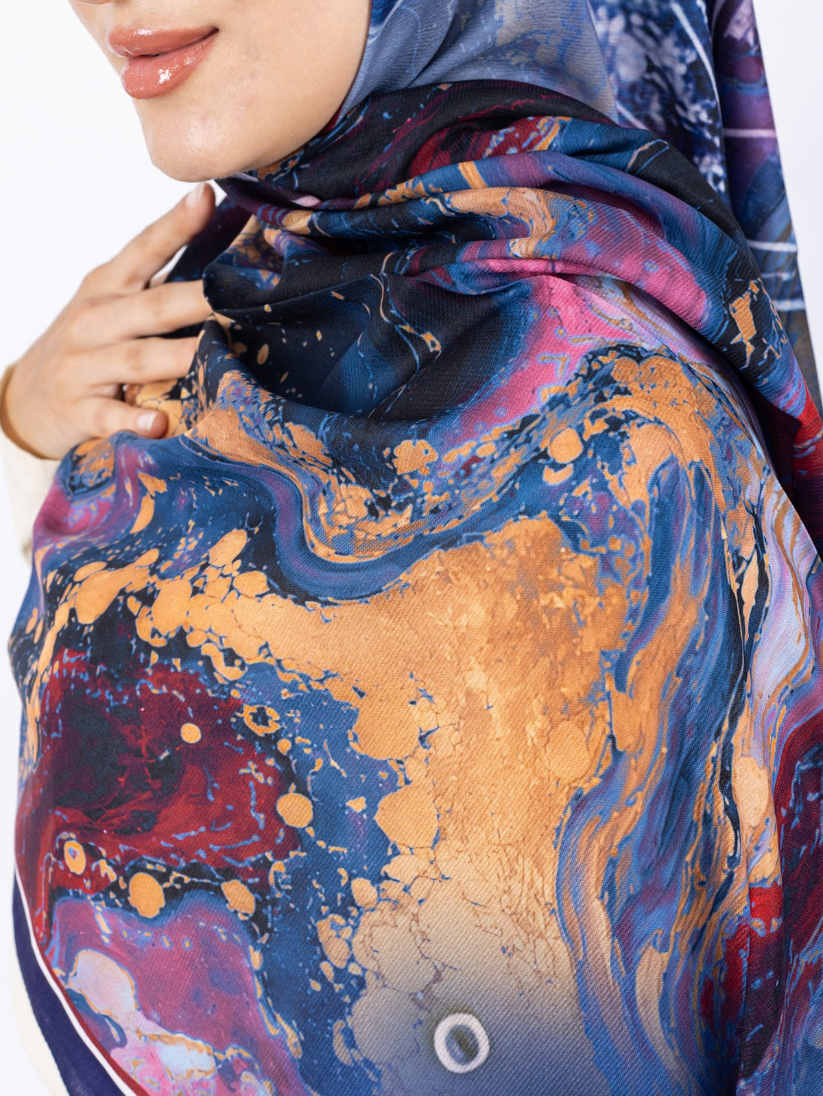 Mikro Soft Şal D010 Lacivert, çiçekli desenli, 75 × 185 cm şal – görsel 4