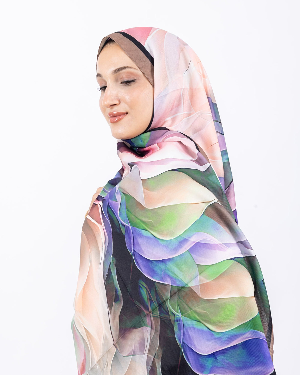 Mikro Soft Şal D007 Vizon, çiçekli desenli, 75 × 185 cm şal – görsel 3