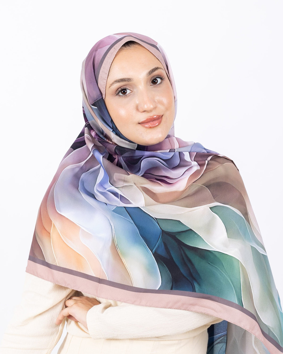 Mikro Soft Şal D007 Pudra, çiçekli desenli, 75 × 185 cm şal – görsel 4