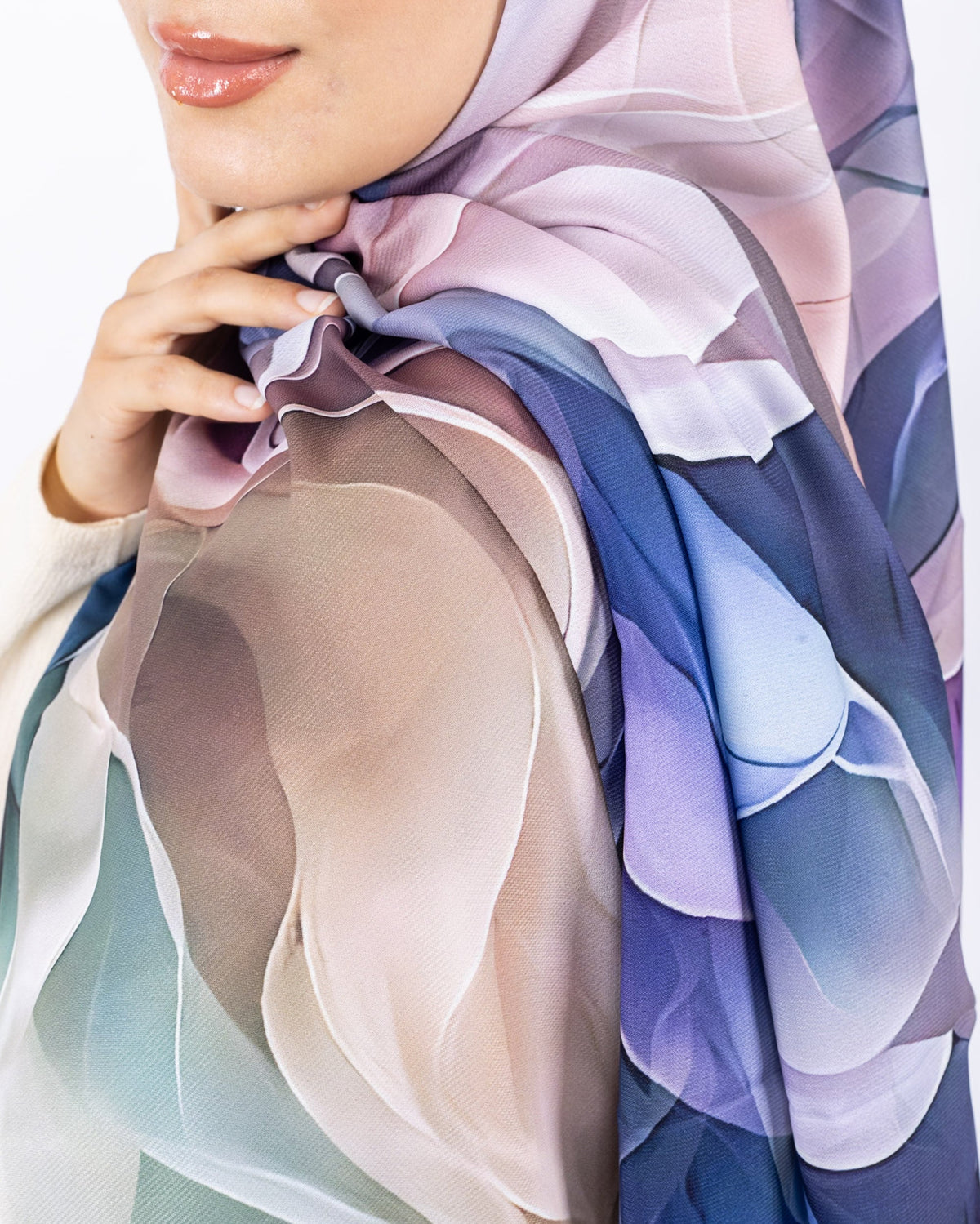 Mikro Soft Şal D007 Pudra, çiçekli desenli, 75 × 185 cm şal – görsel 1
