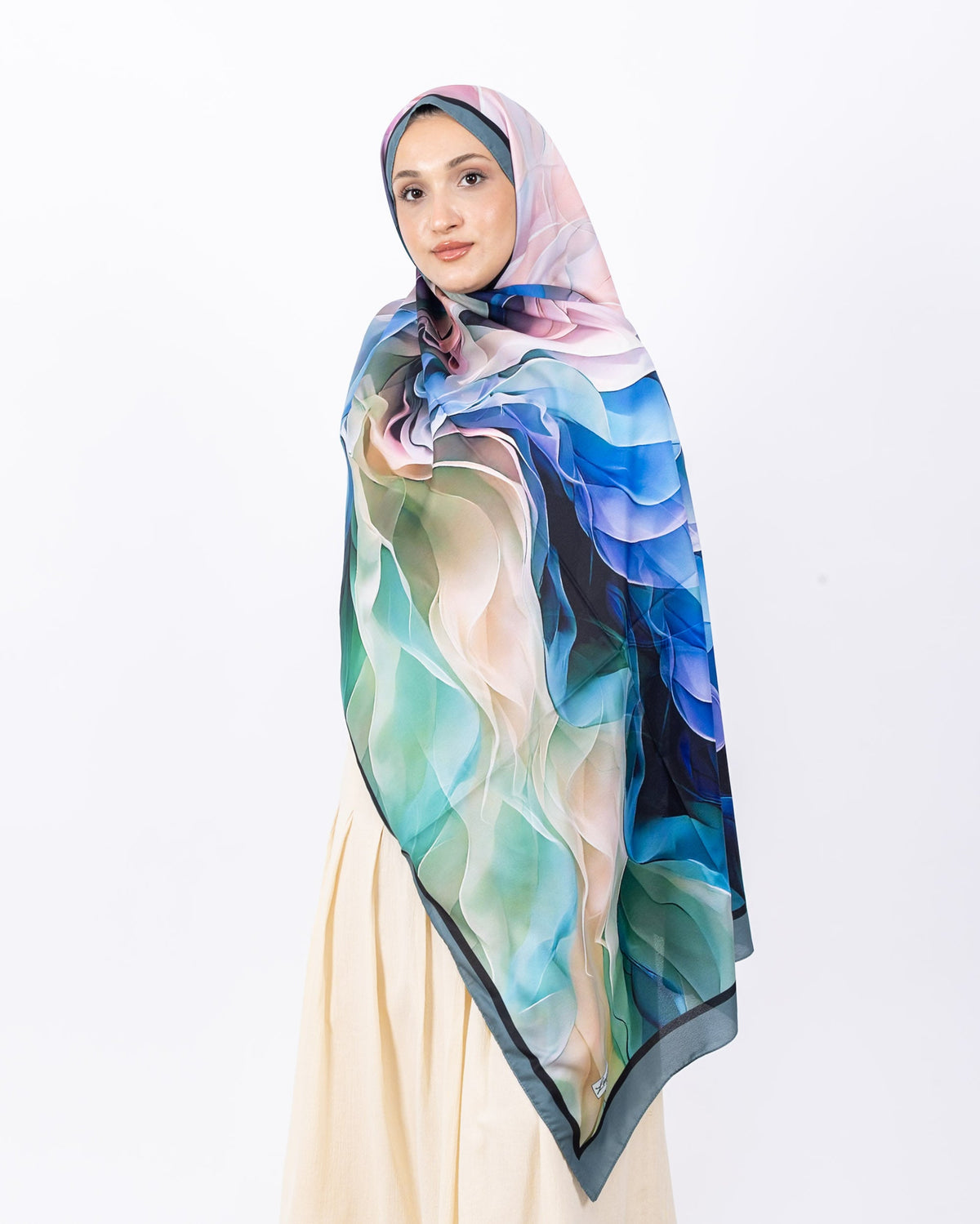 Mikro Soft Şal D007 Su Yeşili, çiçekli desenli, 75 × 185 cm şal – görsel 2