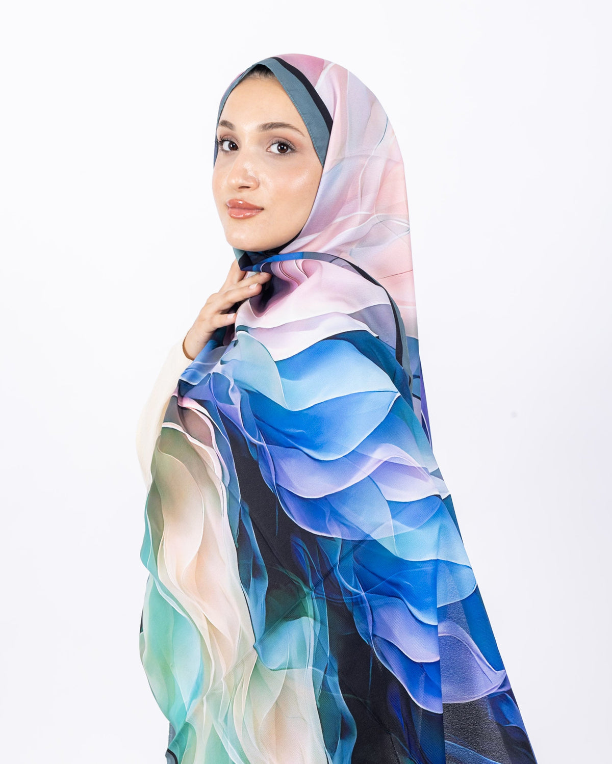 Mikro Soft Şal D007 Su Yeşili, çiçekli desenli, 75 × 185 cm şal – görsel 1