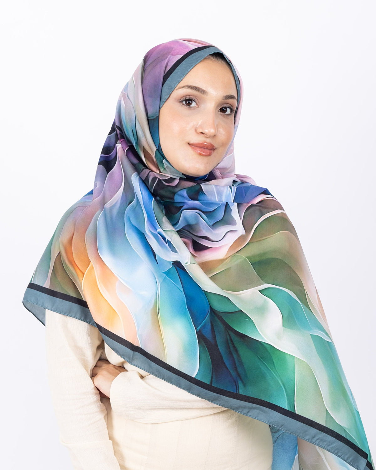 Mikro Soft Şal D007 Su Yeşili, çiçekli desenli, 75 × 185 cm şal – görsel 3