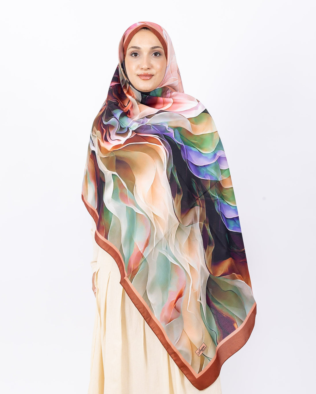 Mikro Soft Şal D007 Kiremit, çiçekli desenli, 75 × 185 cm şal – görsel 2